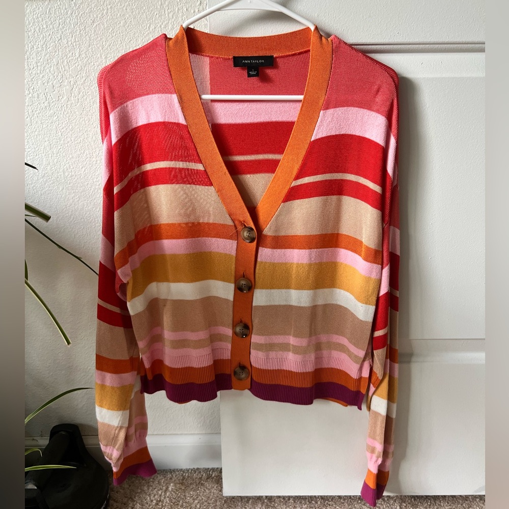 Ann Taylor Colorful Striped Button-Up Cardigan